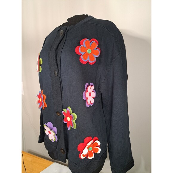 Lighthouse Apparel Women's Black Sweatshirt Jacket w/ 3D Flower Accents Size L - Picture 2 of 15